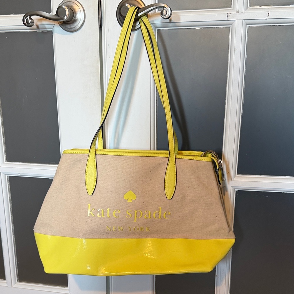 kate spade Beige and Yellow Canvas Tote with Logo